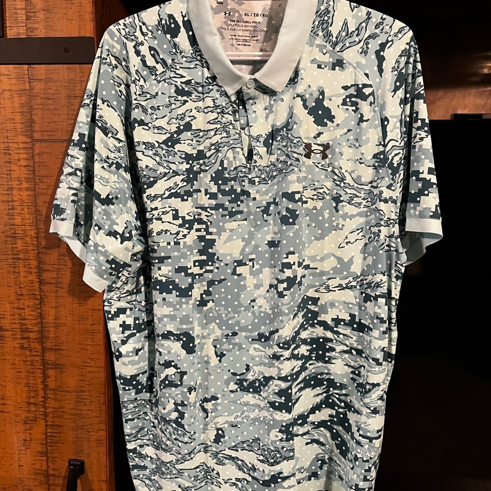 Under Armour Men’s Light Teal and Gray Camo Polo